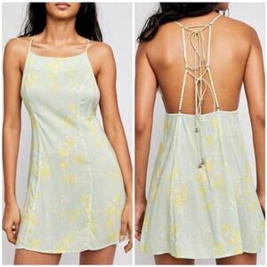 Free People Dress Mini Slip In Control XS Sage Pastel NWT Open Back Floral Boho